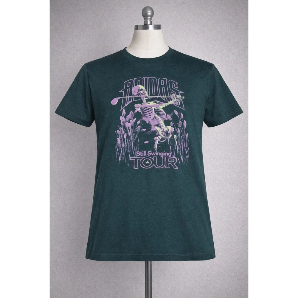 Adidas Still Swinging Tour Skeleton Golf‎ T-Shirt Mens Large Green Graphic Tee